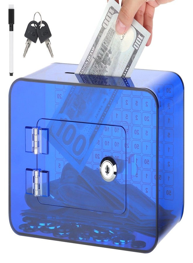 GerayMer Piggy Bank, Acrylic Money Saving Box with Key, Openable Savings Jar for Cash and Coin, with Money Target and Numbers, $1000 Challenge Money Jar, Coin Box for Birthday (Blue) - Image 1